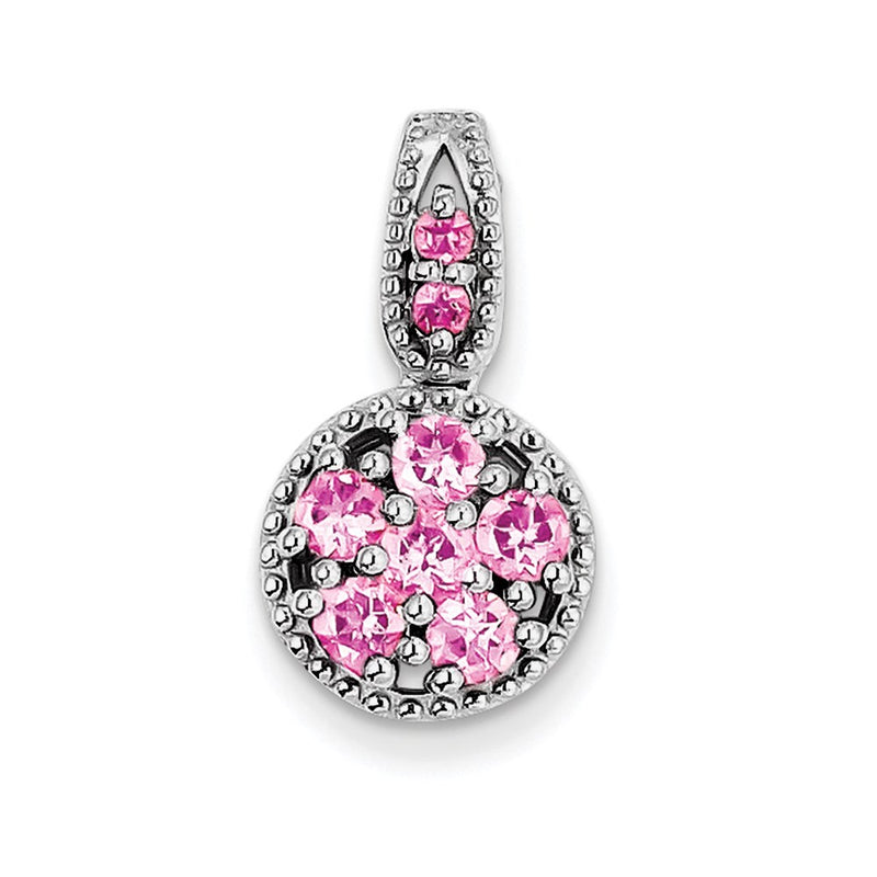 Sterling Silver Rhodium-plated & Pink Tourmaline Circle Pendant