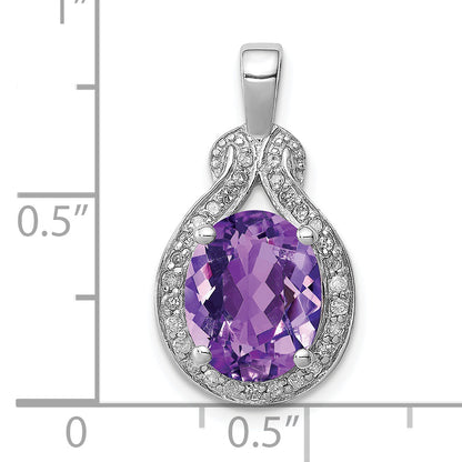 Sterling Silver Rhodium-plated Diamond and Amethyst Pendant
