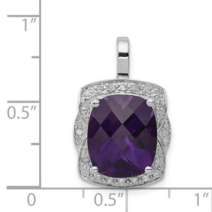 Sterling Silver Rhodium-plated Diamond Amethyst Pendant