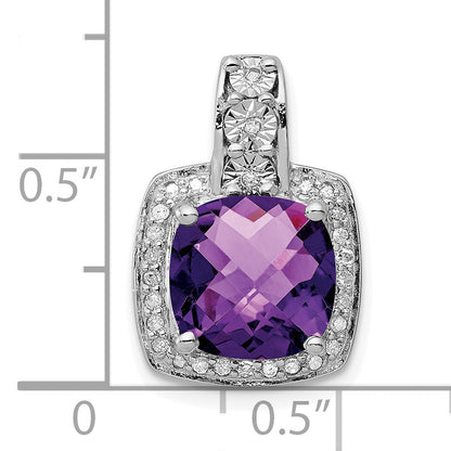 Sterling Silver Rhodium-plated Diamond Amethyst Pendant
