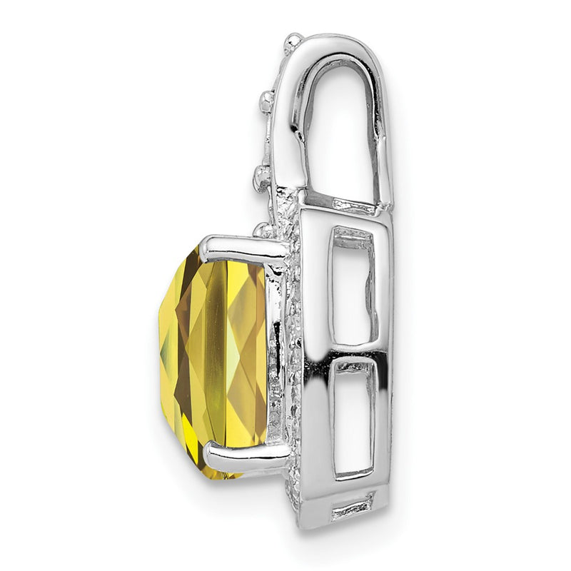 Sterling Silver Rhodium-plated Diamond & Lemon Quartz Pendant