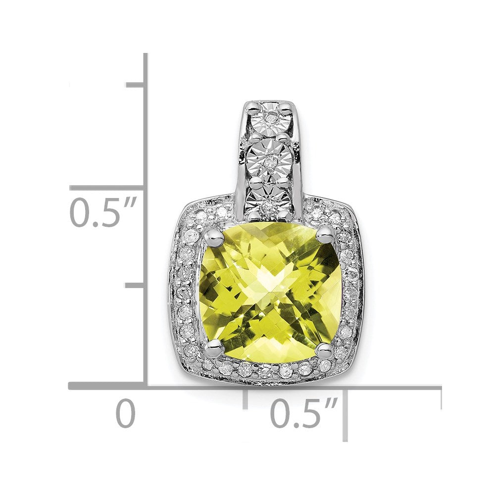 Sterling Silver Rhodium-plated Diamond & Lemon Quartz Pendant