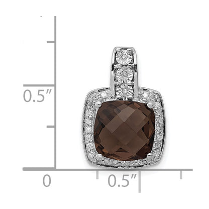 Sterling Silver Rhodium-plated Diamond Smoky Quartz Pendant