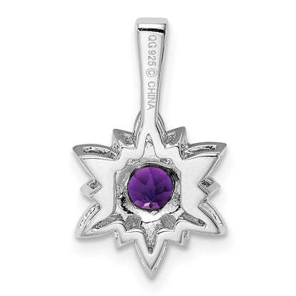 Sterling Silver Rhodium-plated Diamond and Amethyst Pendant