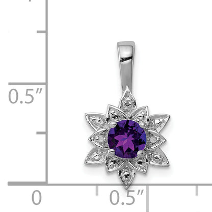 Sterling Silver Rhodium-plated Diamond and Amethyst Pendant