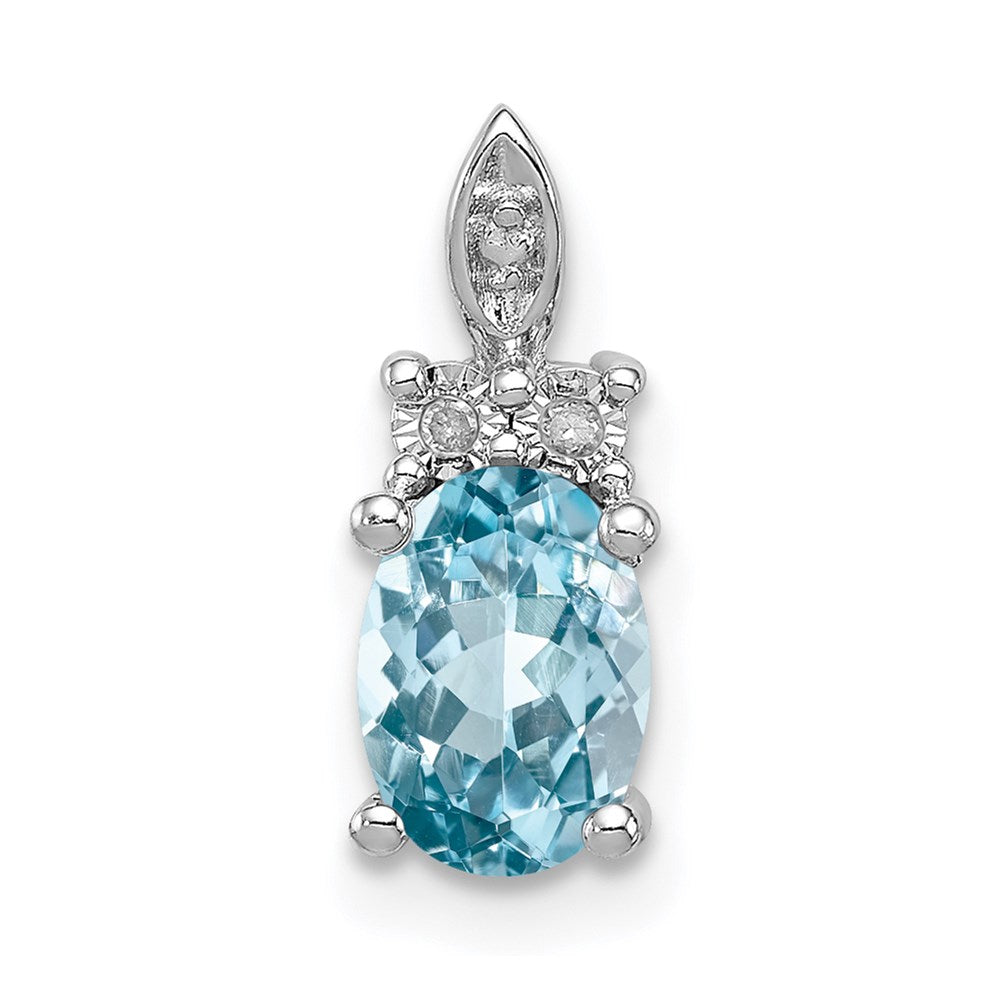 Sterling Silver Rhodium-plated Diamond & Light Blue Topaz Pendant