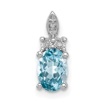 Sterling Silver Rhodium-plated Diamond & Light Blue Topaz Pendant