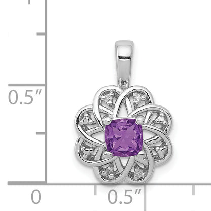 Sterling Silver Rhodium-plated Diamond & Amethyst Pendant