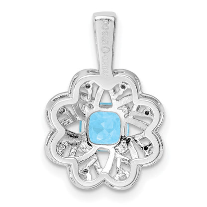 Sterling Silver Rhodium-plated Diamond & Light Blue Topaz Pendant