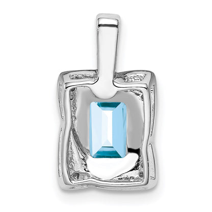 Sterling Silver Rhodium-plated Diamond & Light Blue Topaz Pendant