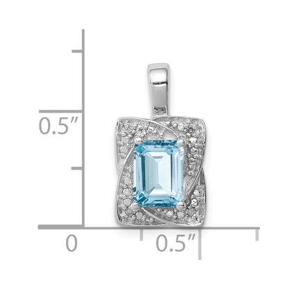 Sterling Silver Rhodium-plated Diamond & Light Blue Topaz Pendant