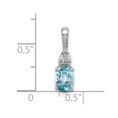 Sterling Silver Rhodium-plated Diamond & Light Blue Topaz Pendant