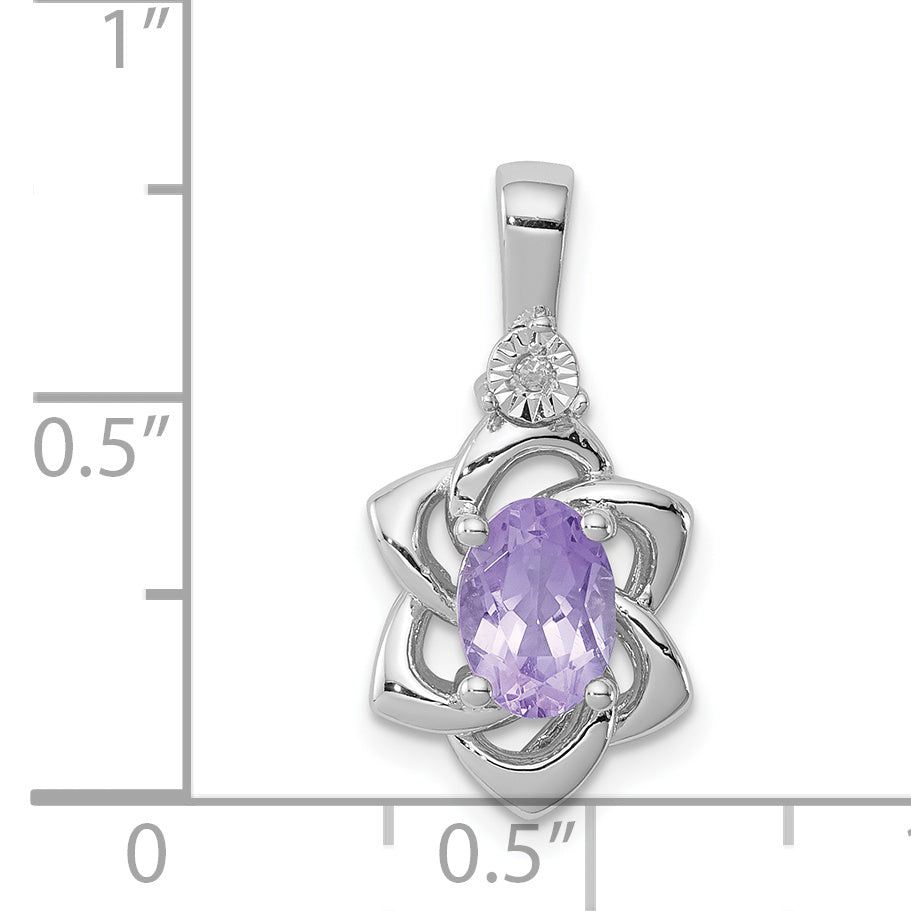 Sterling Silver Rhodium-plated Diamond & Amethyst Pendant