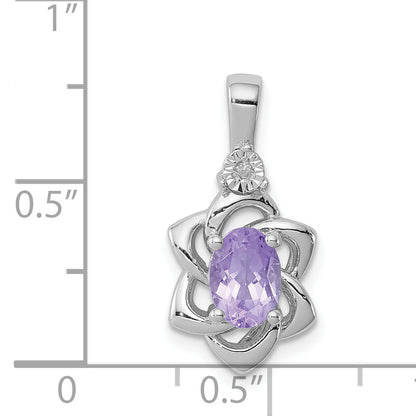 Sterling Silver Rhodium-plated Diamond & Amethyst Pendant