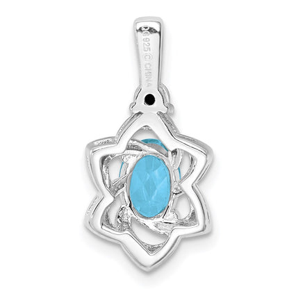 Sterling Silver Rhodium-plated Diamond & Light Blue Topaz Pendant