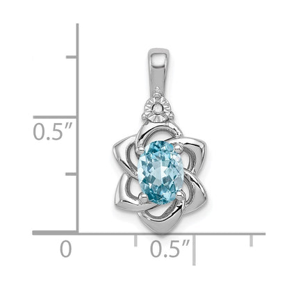 Sterling Silver Rhodium-plated Diamond & Light Blue Topaz Pendant