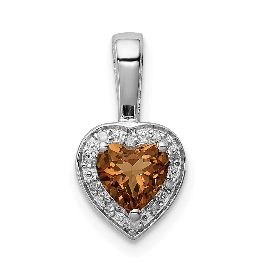 Sterling Silver Rhodium-plated Diamond and Whiskey Quartz Pendant