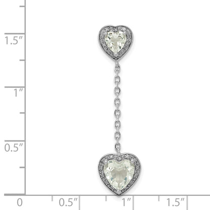 Sterling Silver Rhodium-plated Diamond and Green Quartz Pendant
