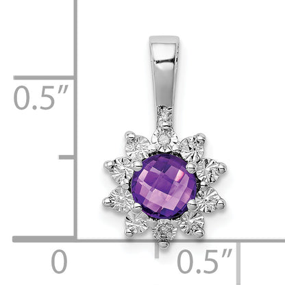 Sterling Silver Rhodium-plated Diamond Amethyst Pendant