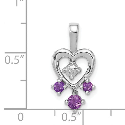 Sterling Silver Rhodium-plated Amethyst Diamond Pendant