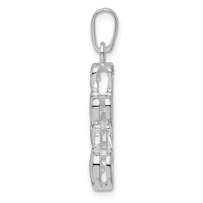 Sterling Silver Rhodium-Plated Graduated Cz Heart Pendant