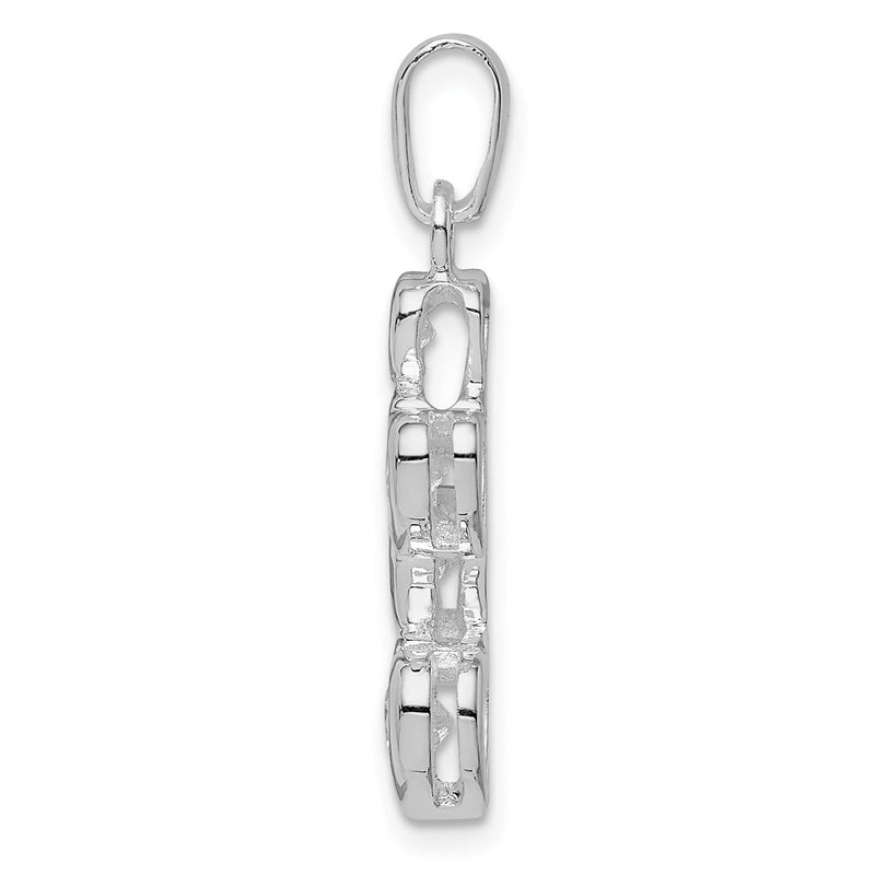 Sterling Silver Rhodium-Plated Graduated Cz Heart Pendant