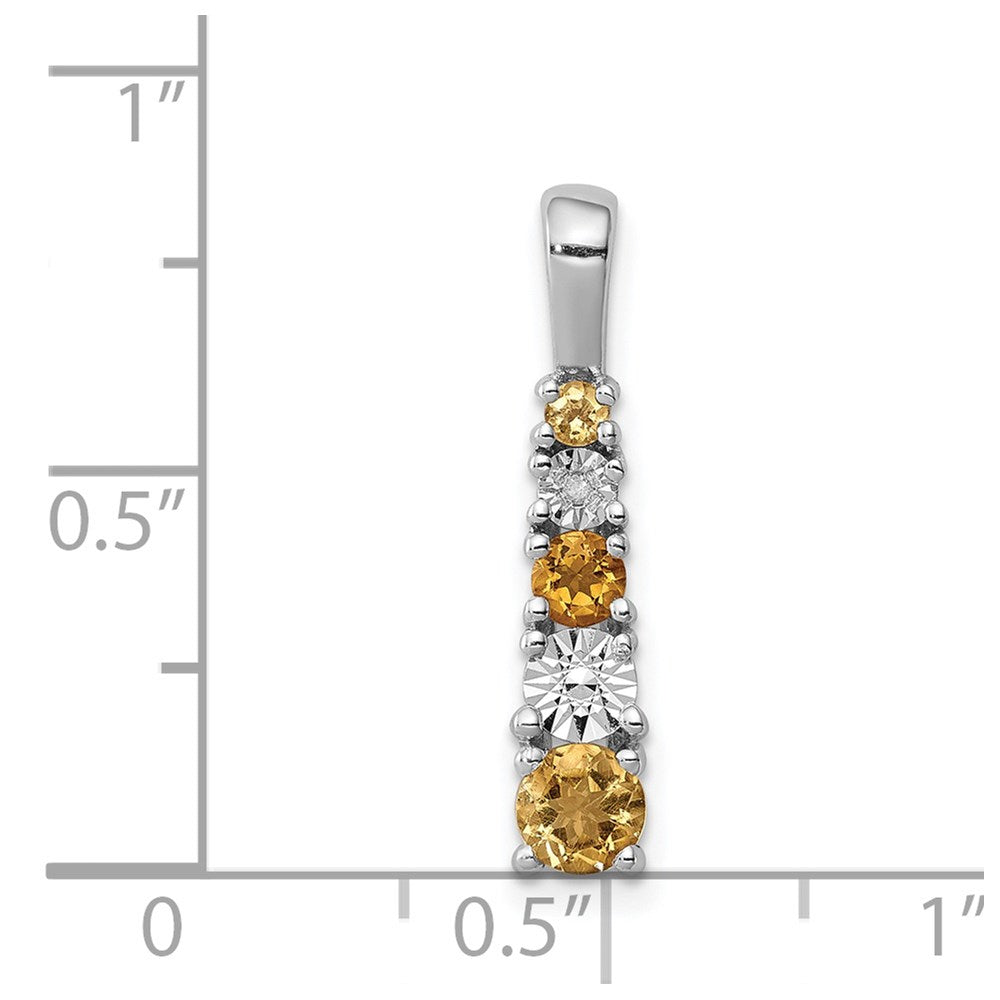 Sterling Silver Rhodium-plated Citrine & Diamond Pendant