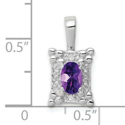 Sterling Silver Rhodium-plated Amethyst Diamond Pendant