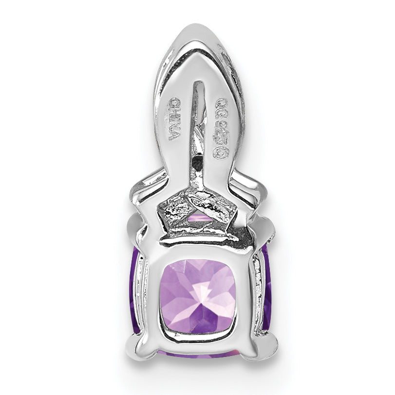 Sterling Silver Rhodium-plated Amethyst Diamond Pendant