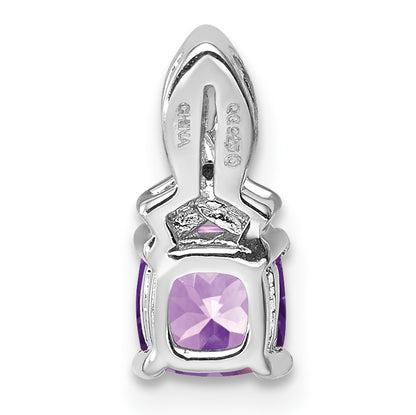 Sterling Silver Rhodium-plated Amethyst Diamond Pendant