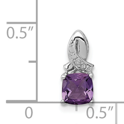 Sterling Silver Rhodium-plated Amethyst Diamond Pendant