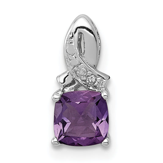Sterling Silver Rhodium-plated Amethyst Diamond Pendant