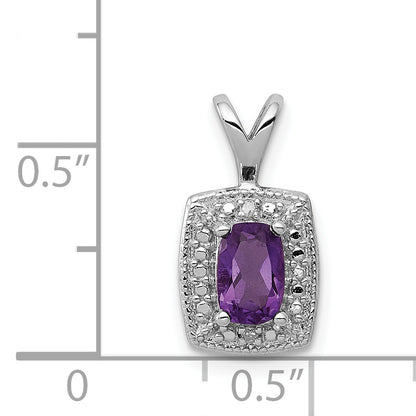Sterling Silver Rhodium-plated Amethyst Diamond Pendant