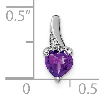 Sterling Silver Rhodium-plated Amethyst Diamond Pendant