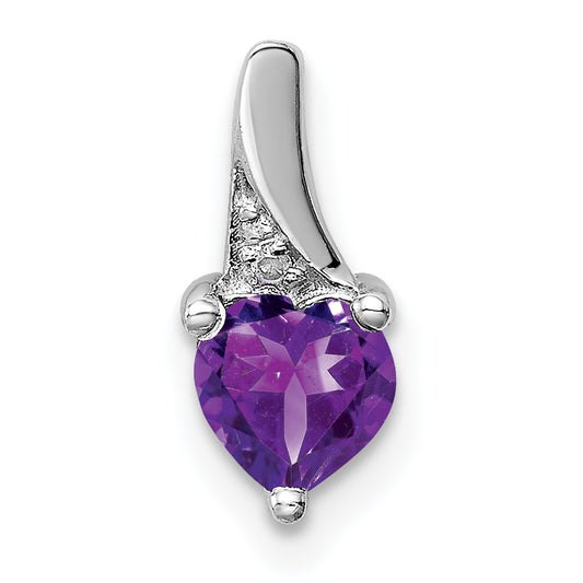 Sterling Silver Rhodium-plated Amethyst Diamond Pendant