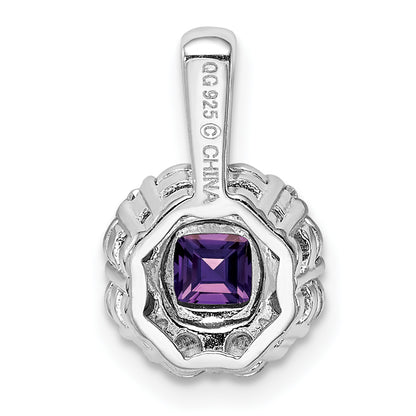 Sterling Silver Rhodium-plated Amethyst Diamond Pendant
