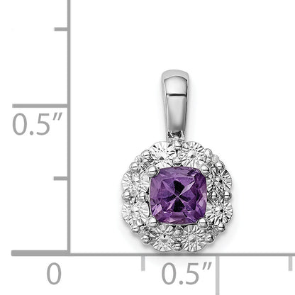 Sterling Silver Rhodium-plated Amethyst Diamond Pendant