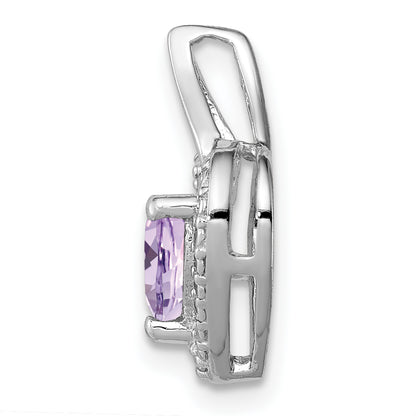 Sterling Silver Rhodium-plated Pink Quartz and Diamond Pendant