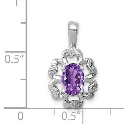 Sterling Silver Rhodium-plated Amethyst and Diamond Pendant