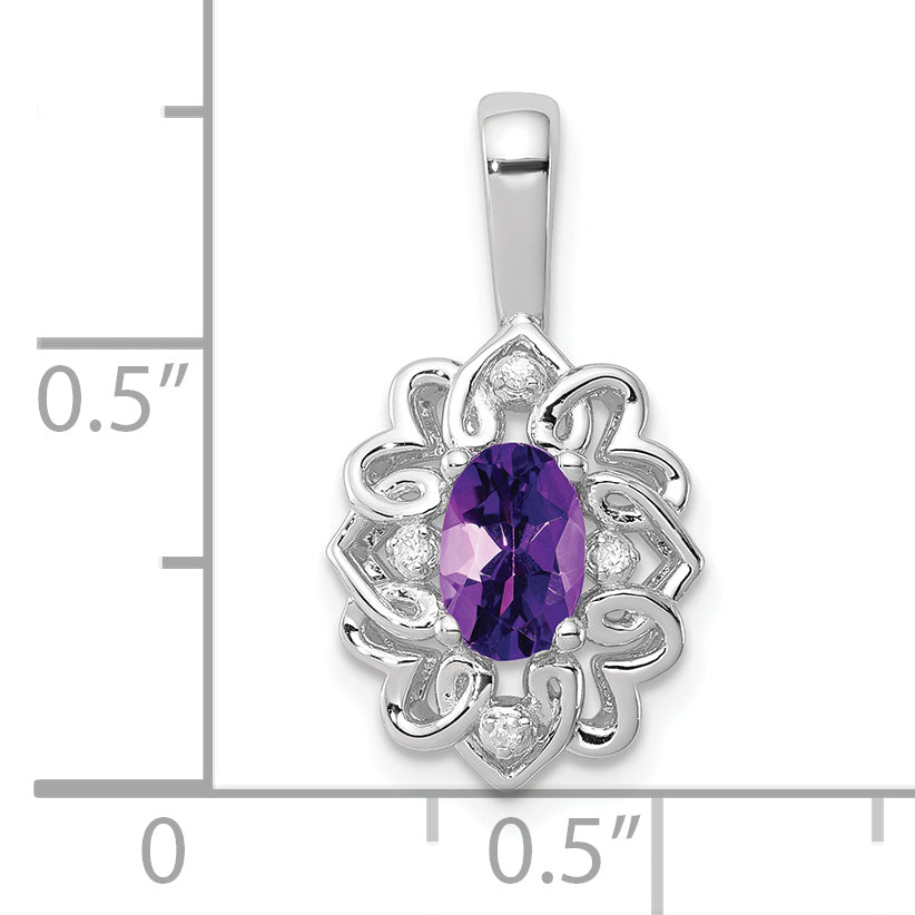Sterling Silver Rhodium-plated Amethyst Diamond Pendant