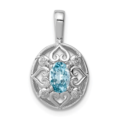 Sterling Silver Rhodium-plated Light Swiss Blue Topaz Diamond Pendant