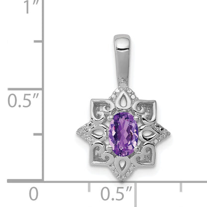 Sterling Silver Rhodium-plated Amethyst and Diamond Pendant