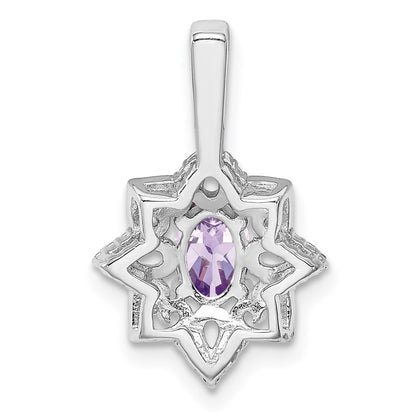 Sterling Silver Rhodium-plated Pink Quartz Diamond Pendant