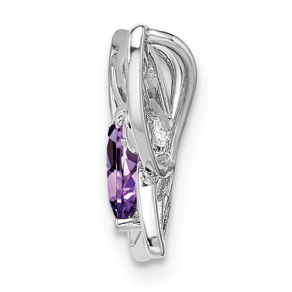 Sterling Silver Rhodium-plated Amethyst Diamond Pendant