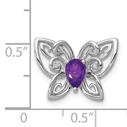 Sterling Silver Rhodium-plated Amethyst Diamond Pendant