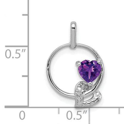 Sterling Silver Rhodium-plated Amethyst Diamond Pendant