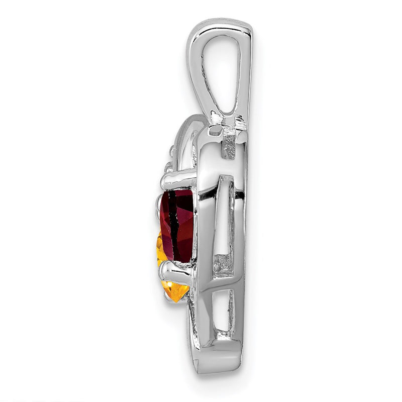 Sterling Silver Rhodium-plated Garnet, Citrine & Diamond Pendant