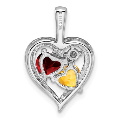 Sterling Silver Rhodium-plated Garnet, Citrine & Diamond Pendant