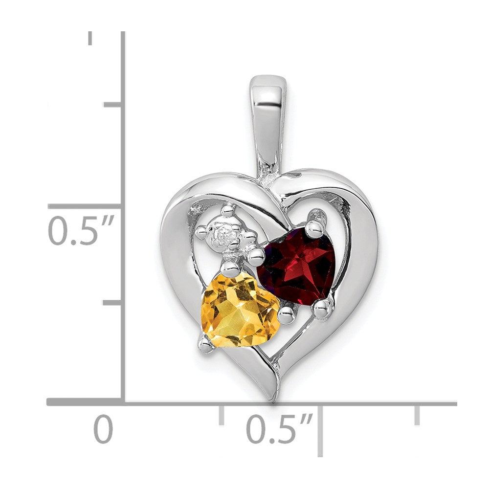 Sterling Silver Rhodium-plated Garnet, Citrine & Diamond Pendant