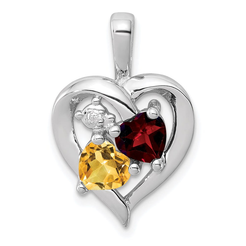 Sterling Silver Rhodium-plated Garnet, Citrine & Diamond Pendant